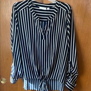 Susan Graver Navy and White Striped Blouse Shirt Cami Womens size 16